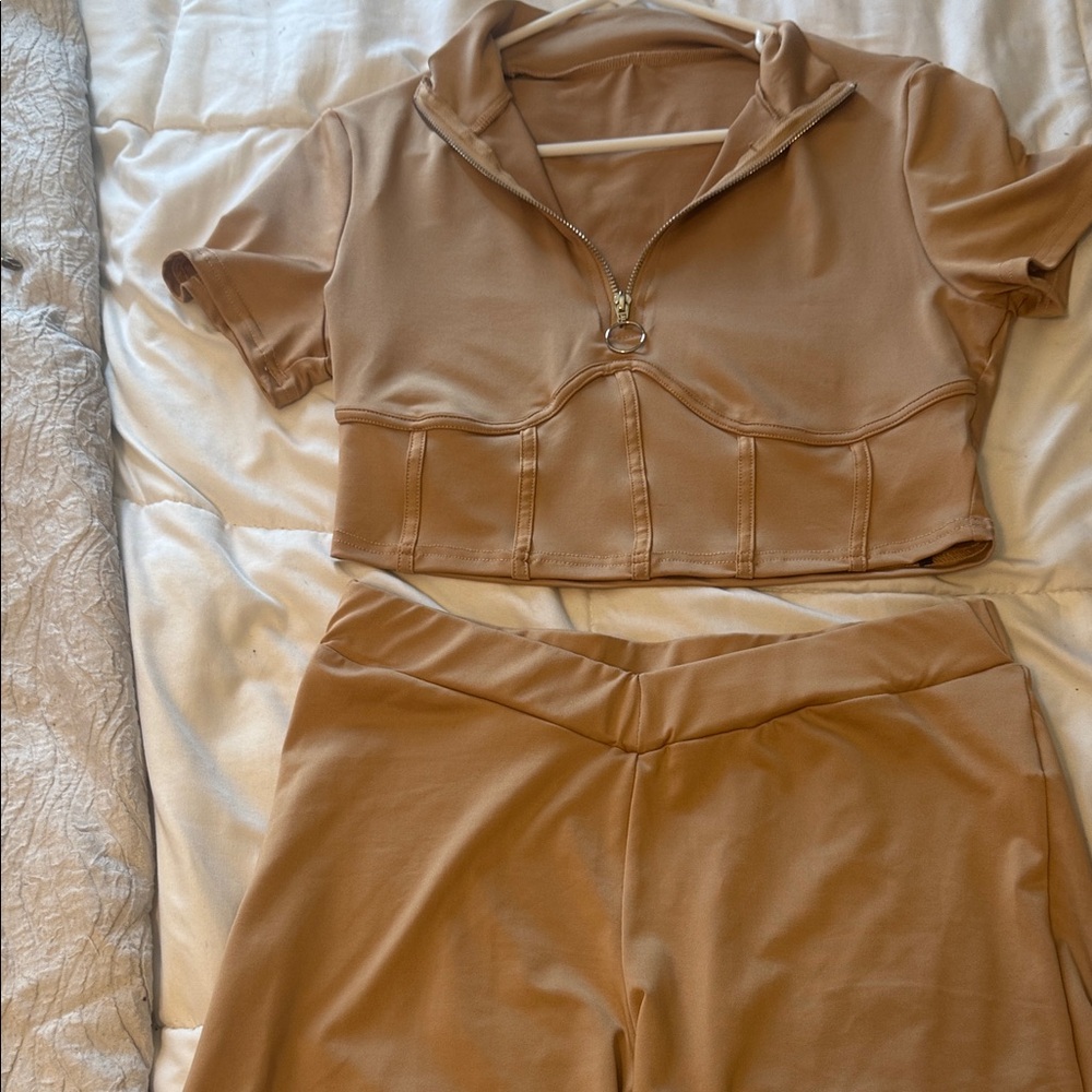 SHEIN Tan Women's Jumpsuit Set